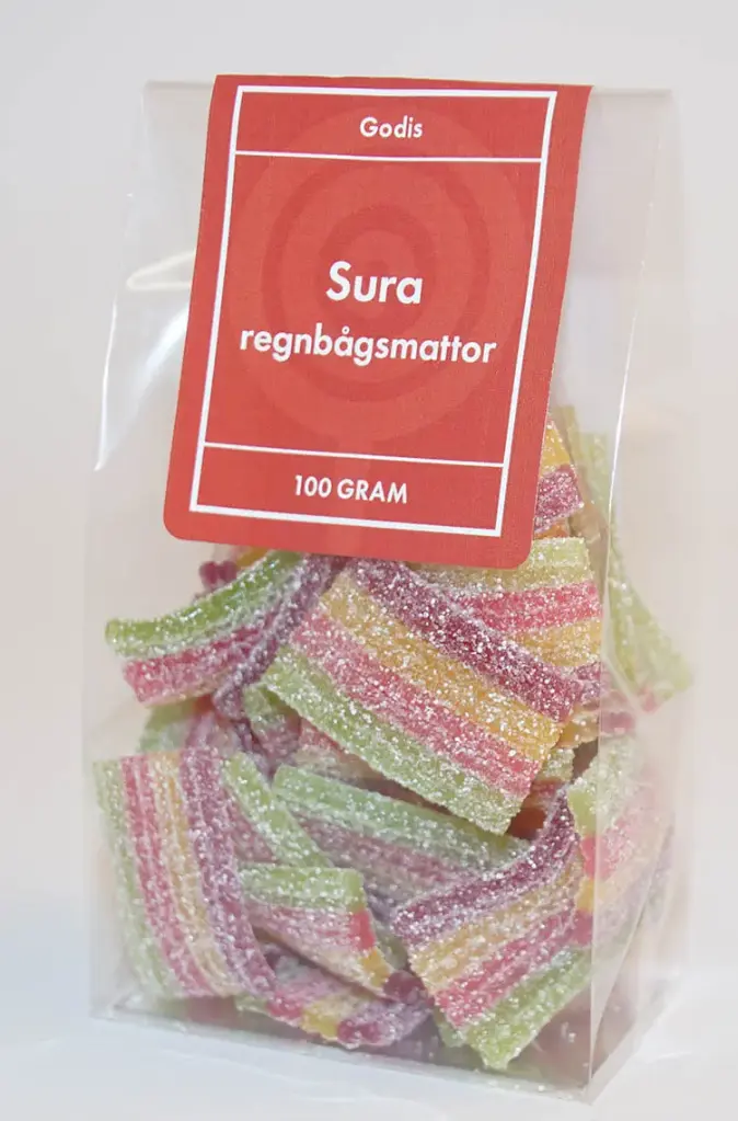 Sura regnbågsmattor i ståpåse 100g