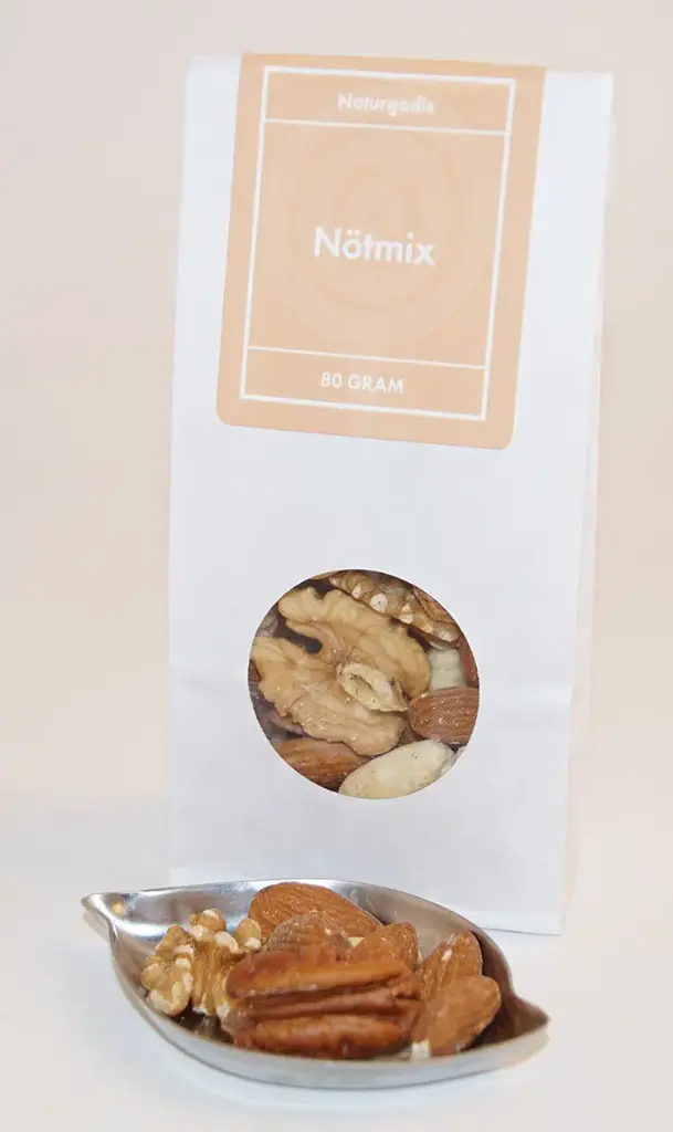 Nötmix neutral vit påse med fönster 80g
