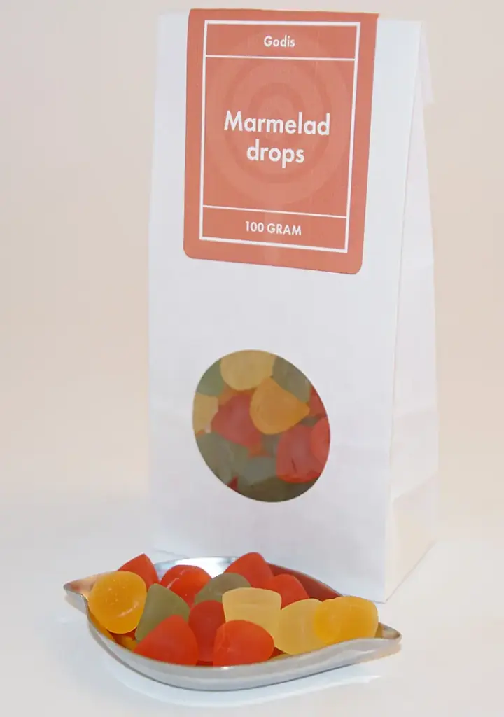 Marmalade drops Finnish white bag with window 100g