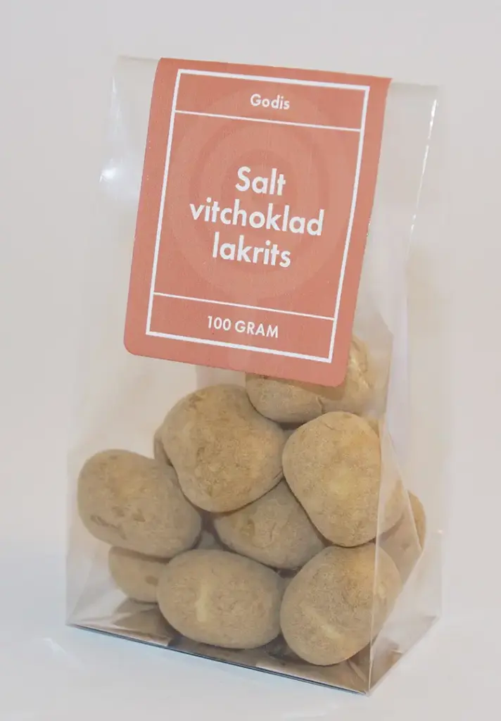 Salt Vit chokladlakrits ståpåse 100g