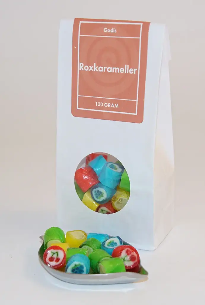 Rox candies white bag with window 100g