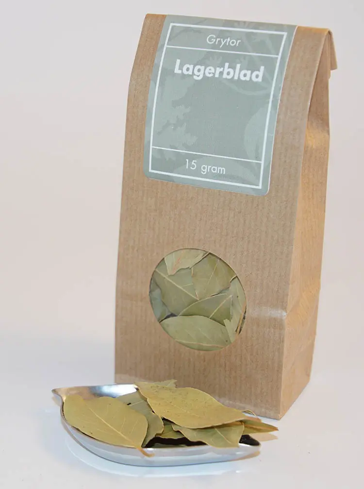 Lagerblad hel brun påse med fönster 15g