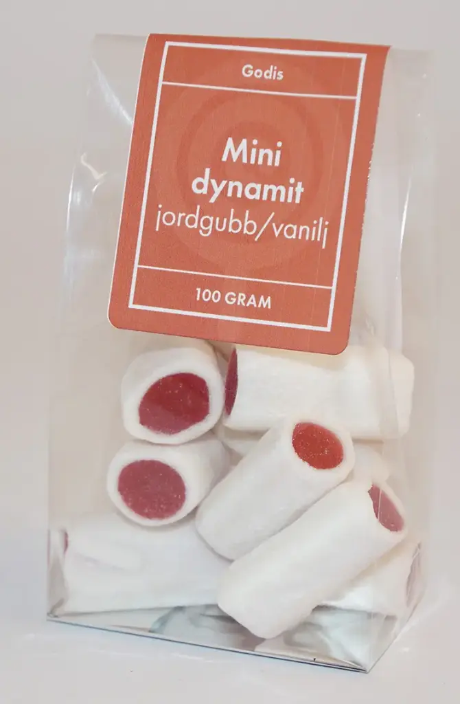 Minidynamite Strawberry/vanilla packed in stand-up pouch 100g