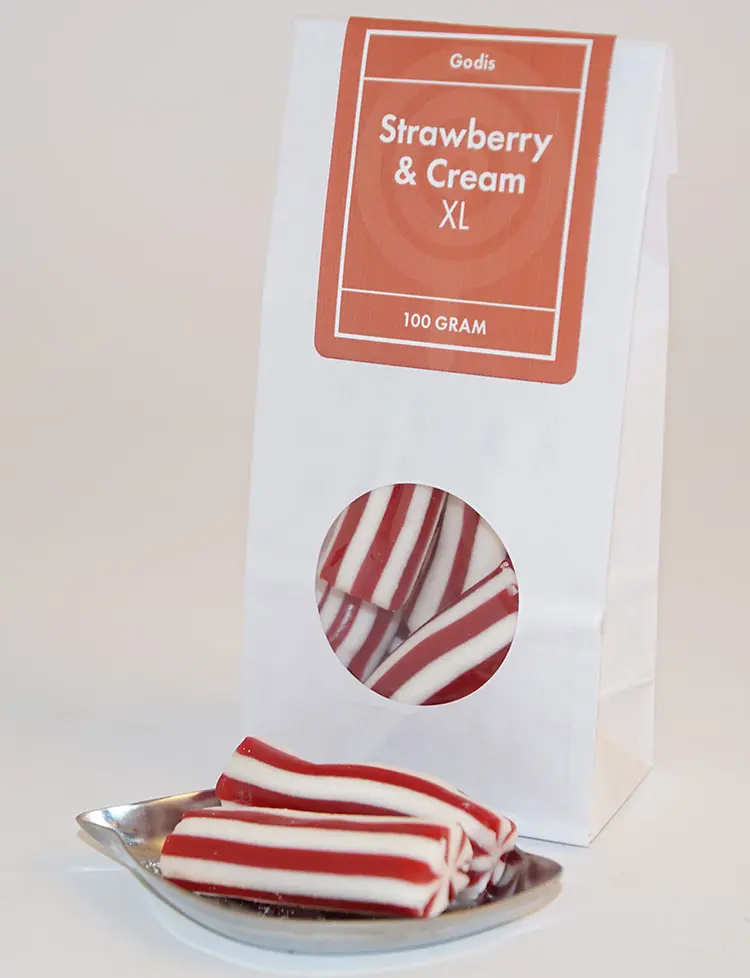 Strawberry and cream XL white bag with window 100g