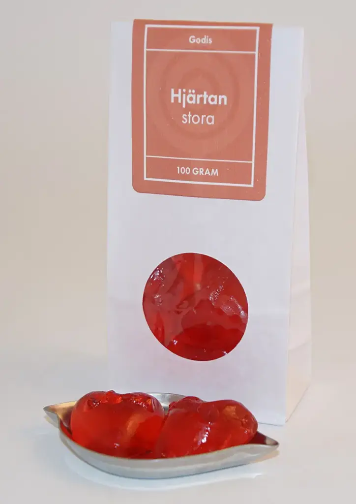 Hjärtan stora vit påse med fönster 100g