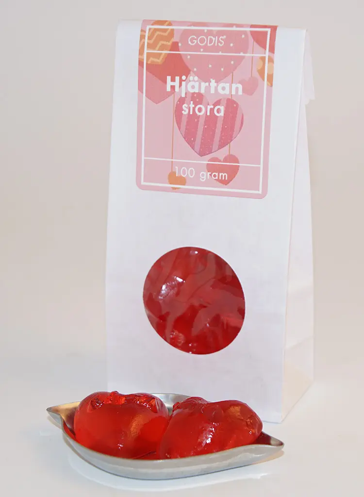 Hearts large white bag with window 100g
