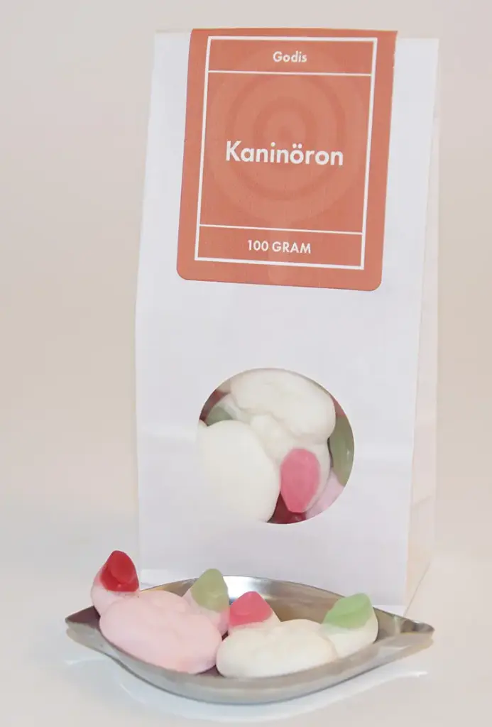 Rabbit ears white bag with window 100g