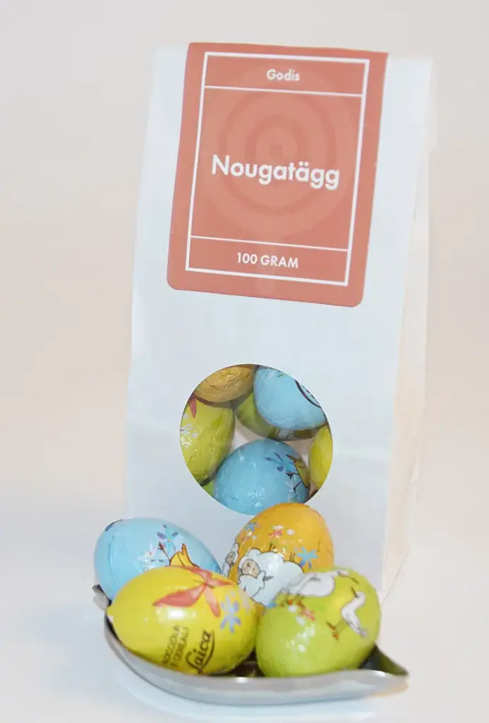 Nougatägg 12g vit påse med fönster 100g