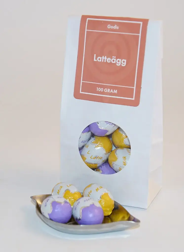 Latteägg 7g vit påse med fönster 100g