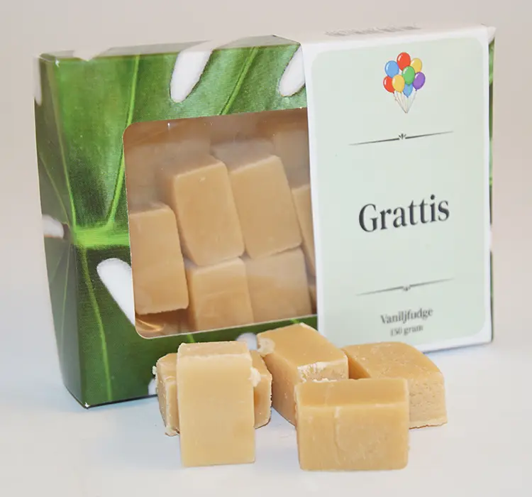 Grattis - Vaniljfudge 150g i ask D