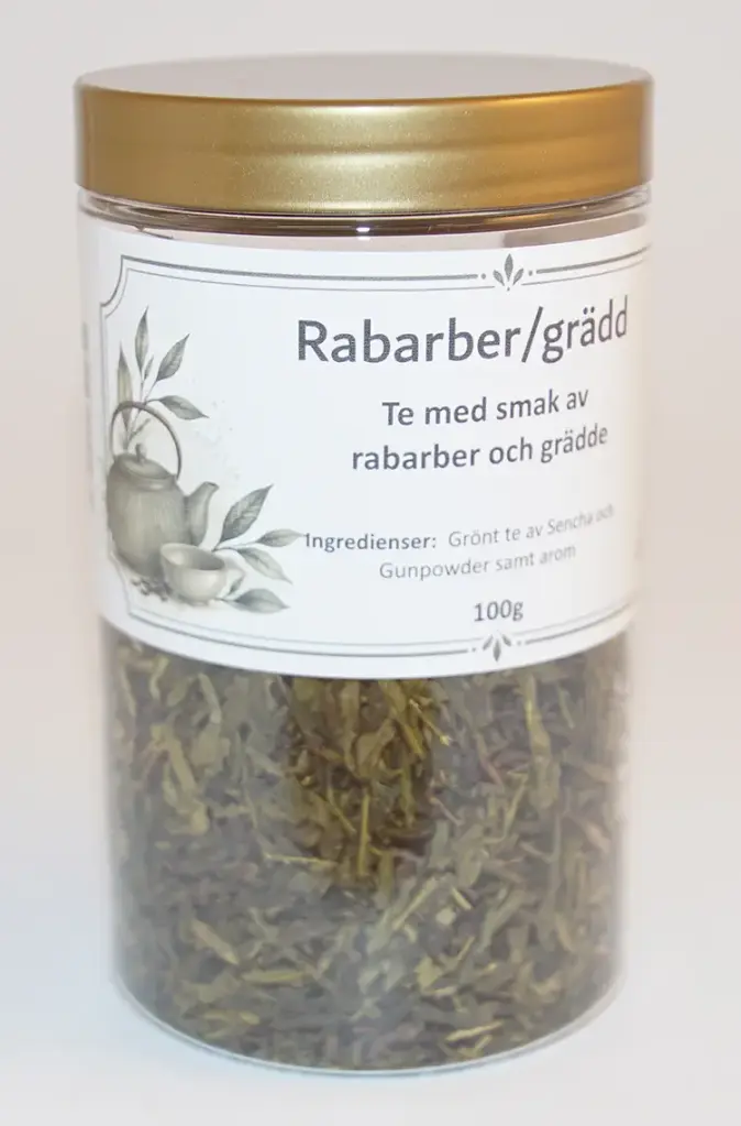 Rhubarb/cream green tea fp in PET jar 100g