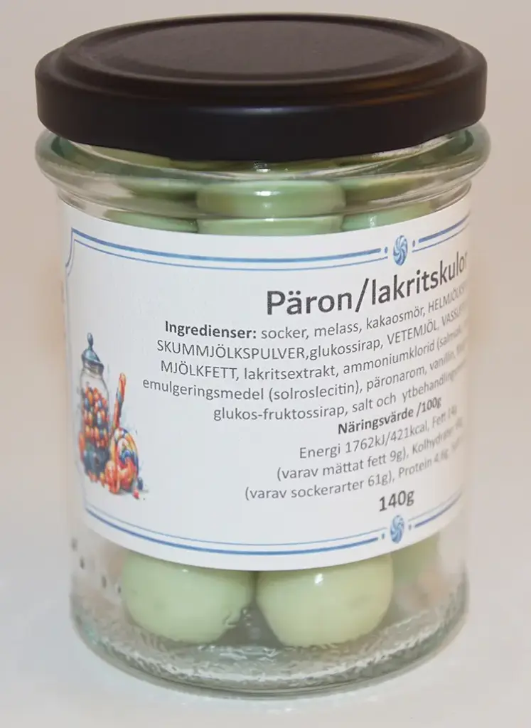 Päron/lakritskulor i glasburk 140g