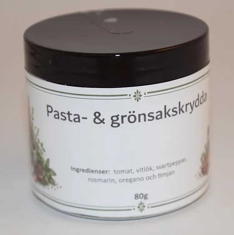 Pasta and vegetable seasoning in a pet jar with a black lid 100g