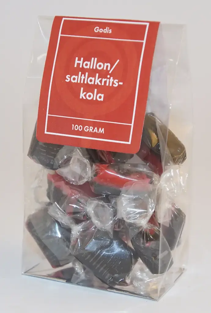 Hallon/Saltlakritskola kolafabriken i ståpåse 100g