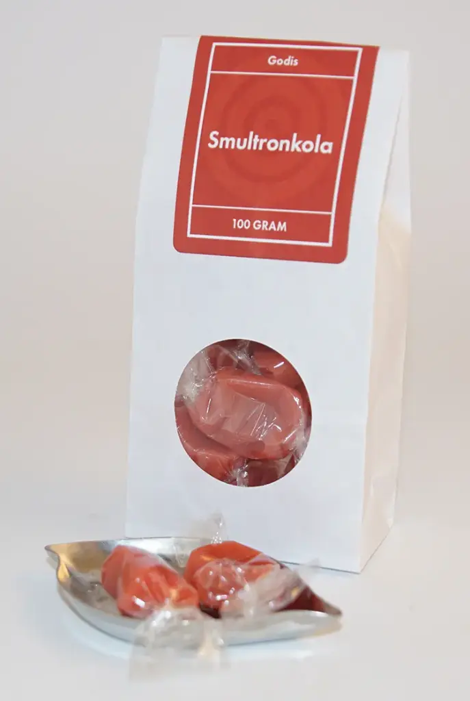 Smultronkola kolafabriken vit påse med fönster 100g