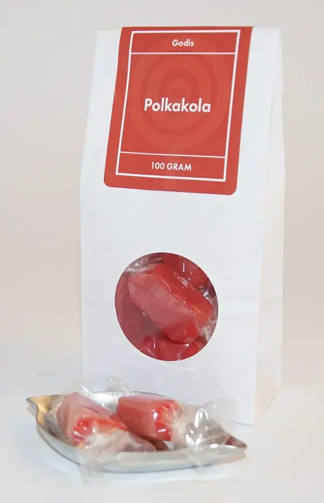 Polkakola kolafabriken white bag with window 100g