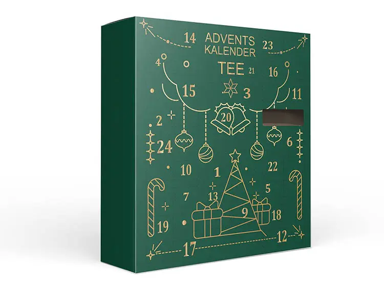 Tekalender 24 teer grön kartong 370x92x410mm