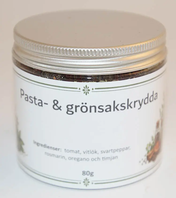 Pasta o grönsakskrydda i petburk med silver lock 80g