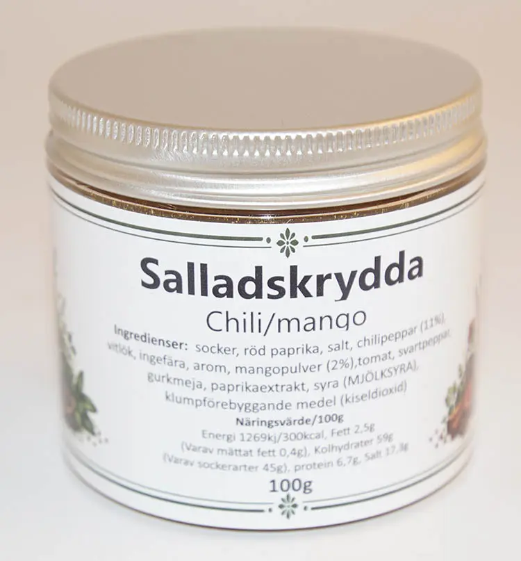 Salladskrydda chili/mango i petburk med silver lock 100g