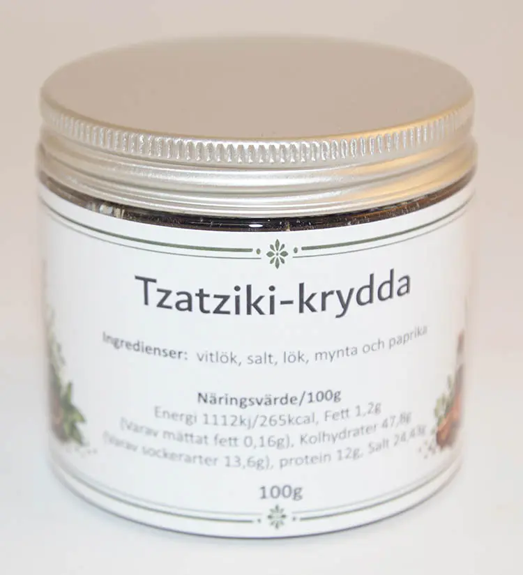 Tzatziki in a tin with silver lid 100g