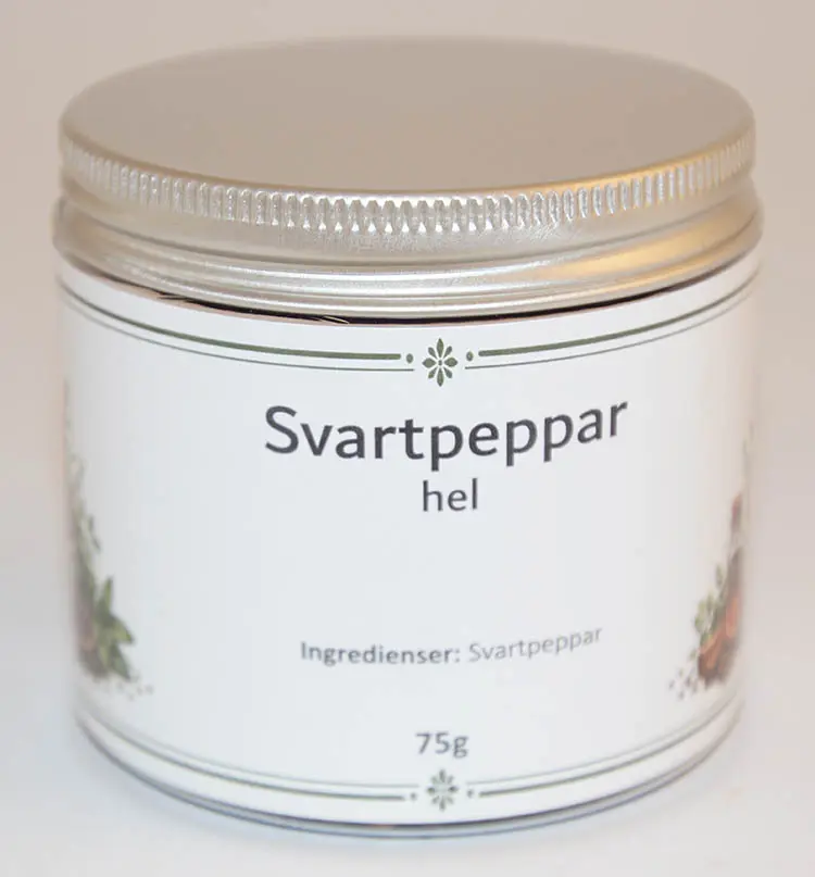 Svartpeppar hel i petburk med silver lock 75g
