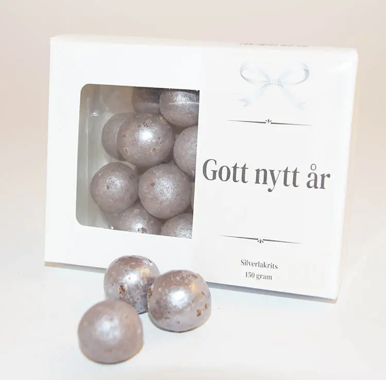 Silver licorice balls in box C Happy New Year 150g