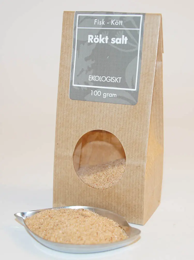 Rökt salt EKO brun påse med fönster 100g