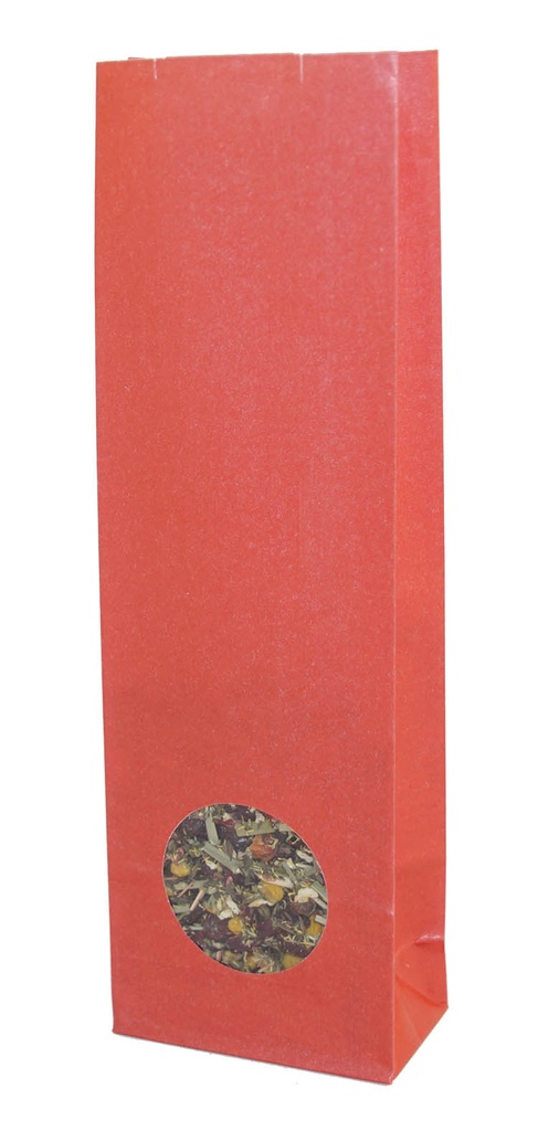 100g red bag with round window 40x70x215mm