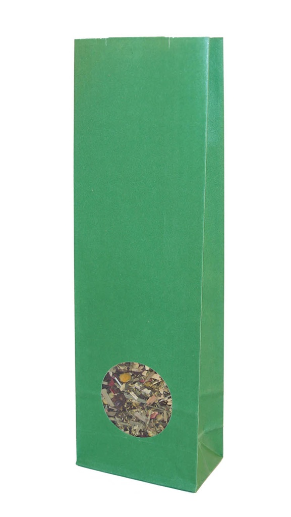 100g Grön matt påse med runt fönster 40x70x215mm