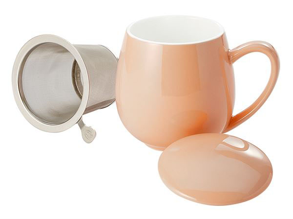 Mug apricot with insert strainer and lid
