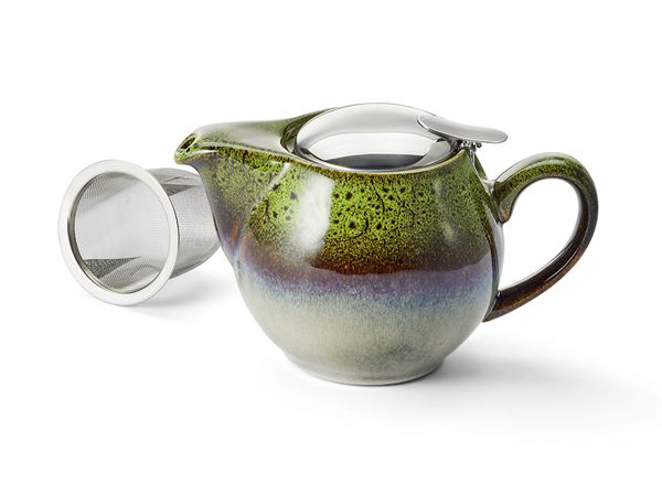Tekanna light green glaserad med insatssil 0,5lit