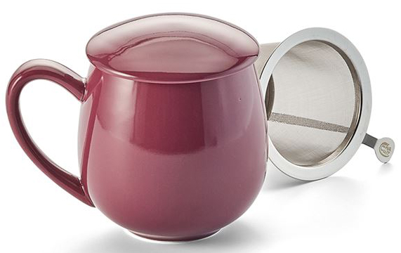 Mug purple with insert strainer and lid