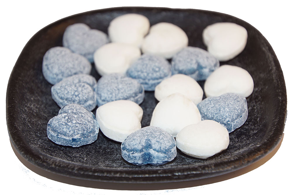 Hearts white/blue herbal candies bulk 1kg