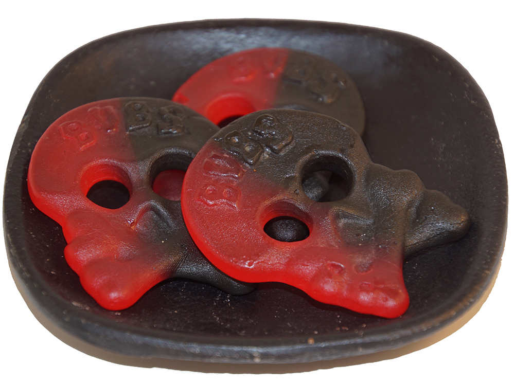 Raspberry/liquorice skull bulk 1kg