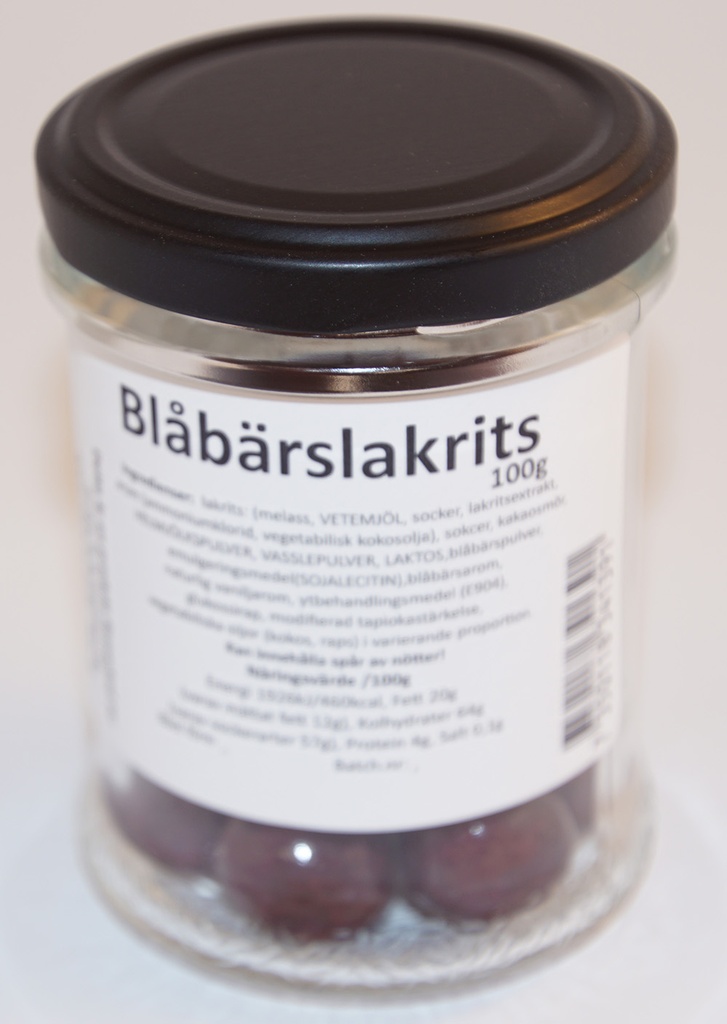 Blueberry liquorice in glass jar 100g