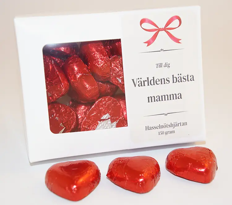 Världens bästa mamma Hasselnötshjärtan 150g i ask C