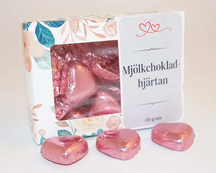 Chocolate hearts pink paper in box A