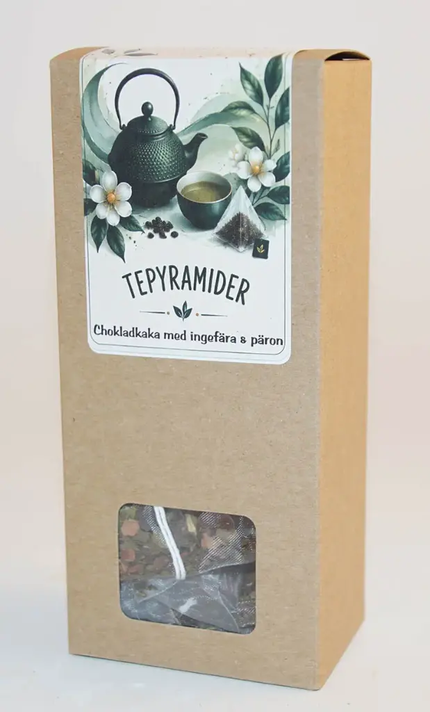 Pyramidte Chokladkaka med päron/ingefära grönt i kartong