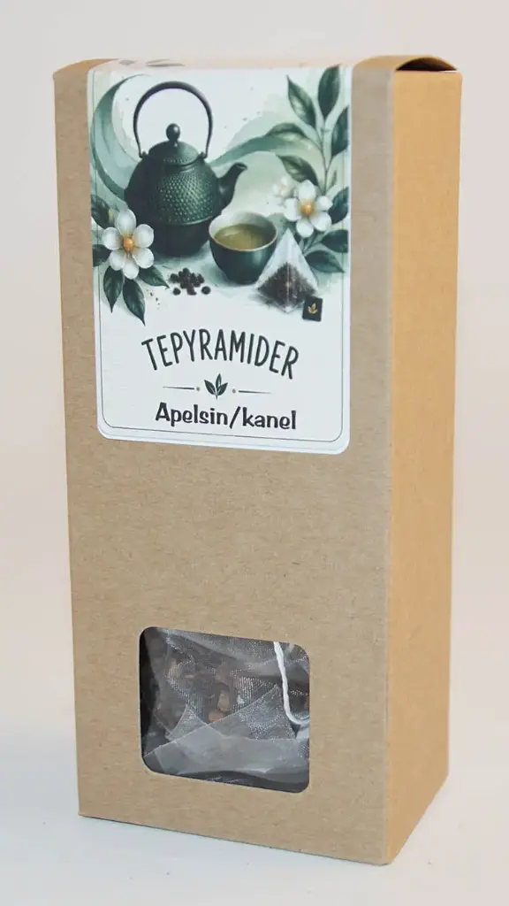 Pyramidte Apelsin/kanel svart i kartong