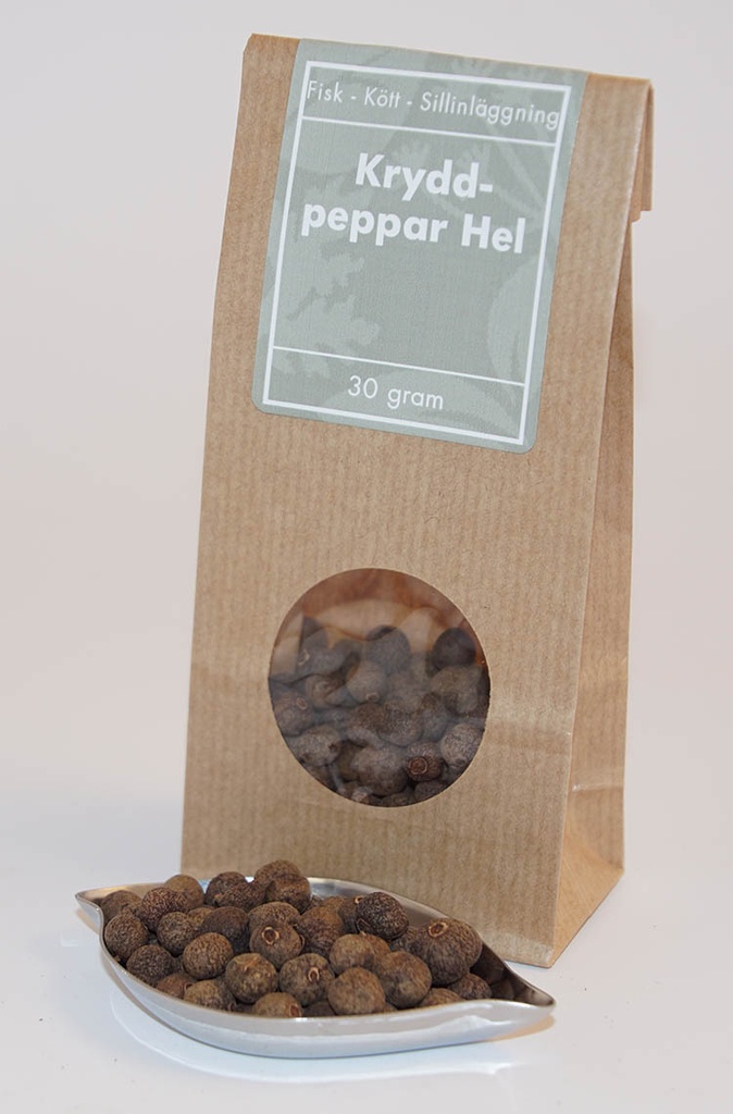 Kryddpeppar hel brun påse med fönster 30g