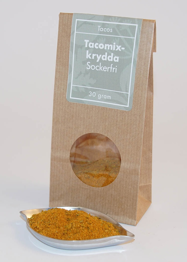 Tacokryddblandning sockerfri brun påse med fönster 30g