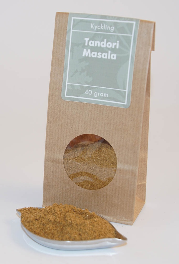 Tandori masala-krydda brun påse med fönster 40g