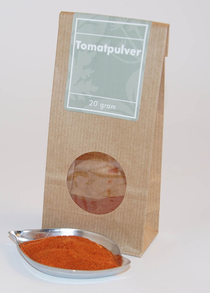 Tomatpulver brun påse med fönster 20g