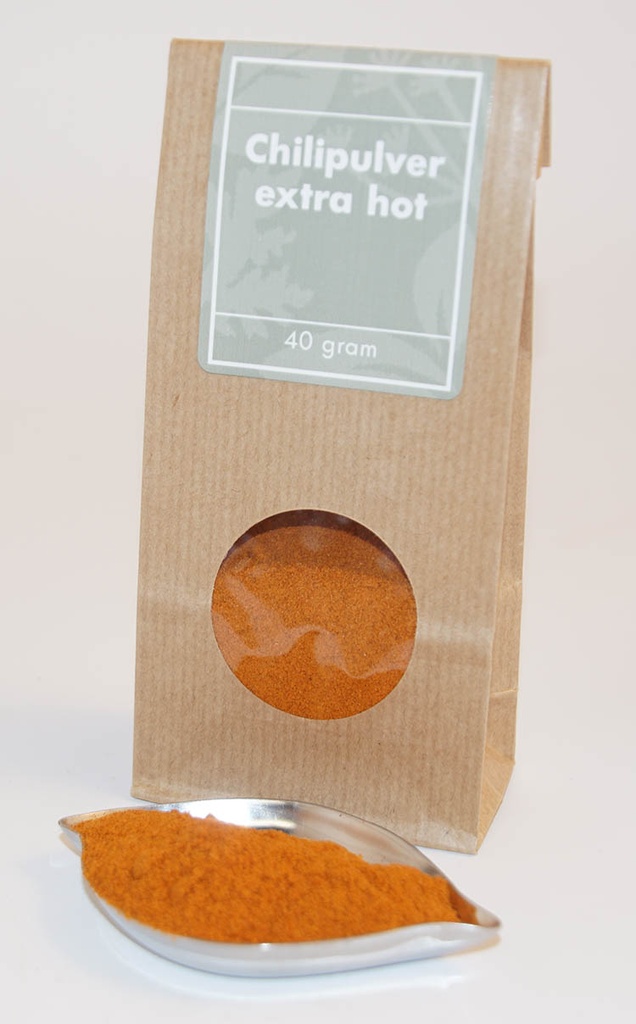 Chilipulver ex stark brun påse med fönster 40g