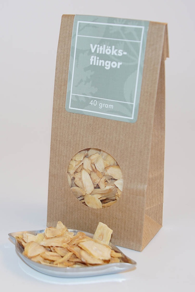 Vitlök flingor brun påse fönster 40g