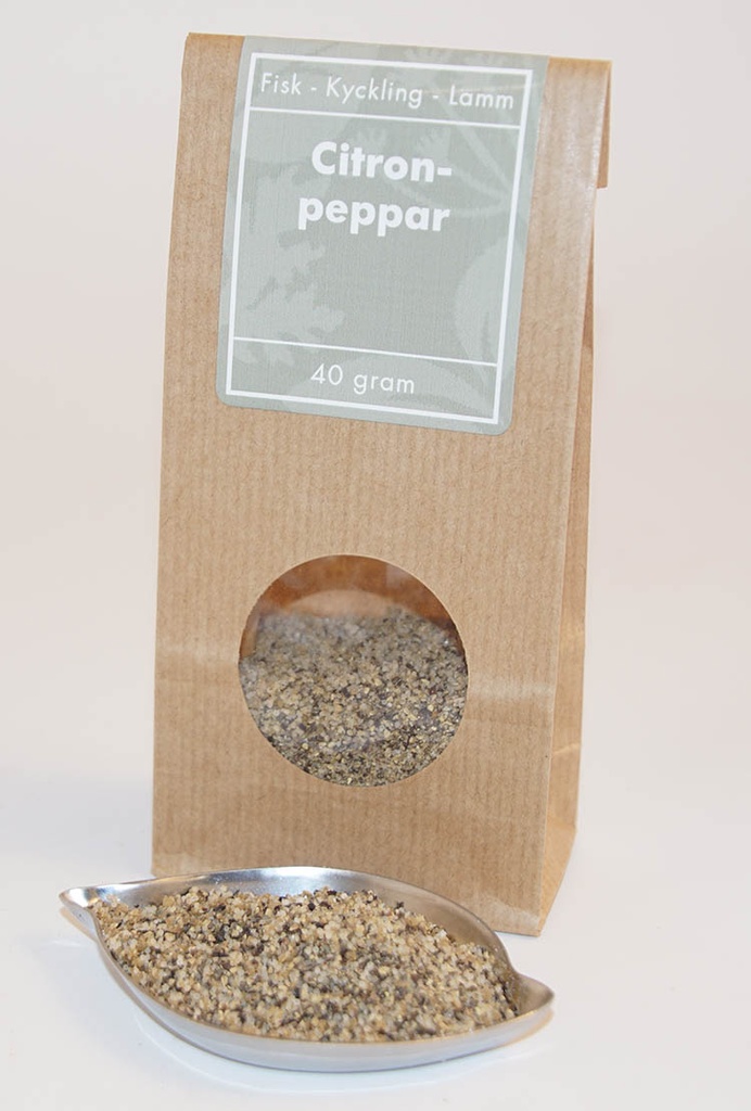 Citronpeppar brun påse med fönster 40g