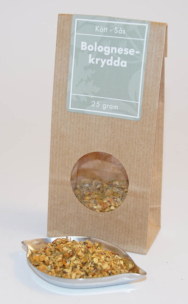 Bolognese krydda brun påse med fönster 25g