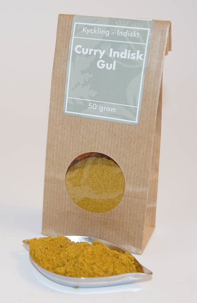 Curry Indisk gul brun påse med fönster 50g