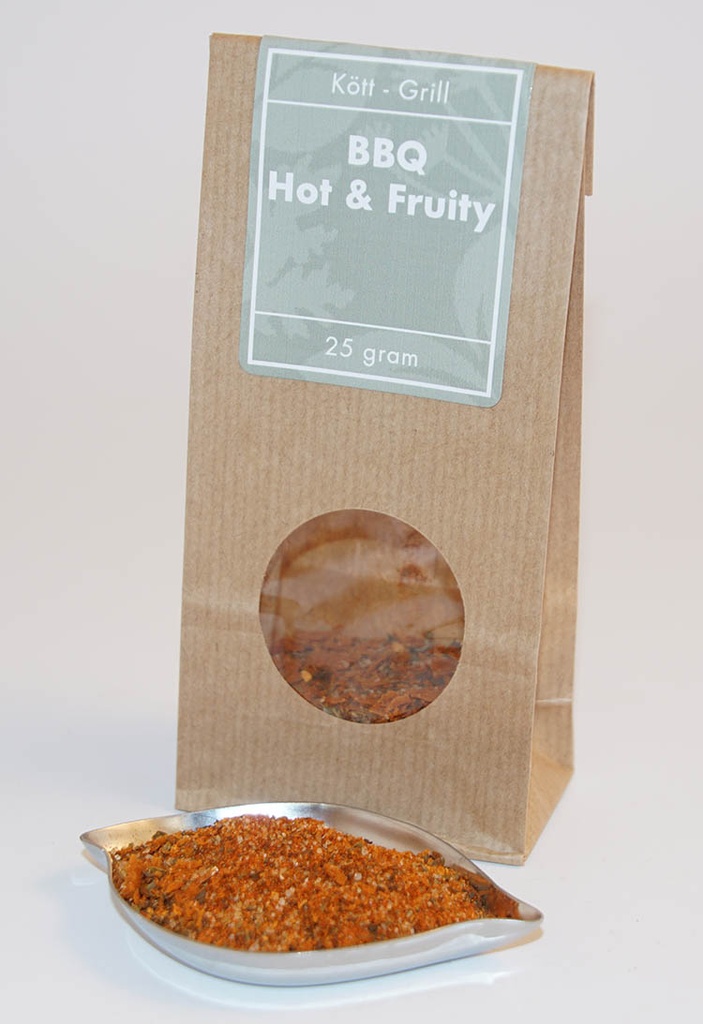 BBQ Hot och Fruity brun påse med fönster 25g