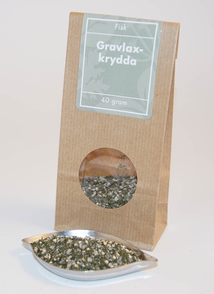 Gravlaxkrydda brun påse med fönster 40g